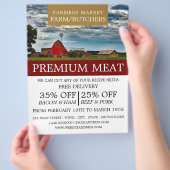 農地の風景、農家と肉屋の広告 チラシ (手)