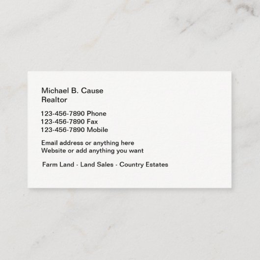 農場および土地の販売の不動産仲介業者 名刺 (裏面)