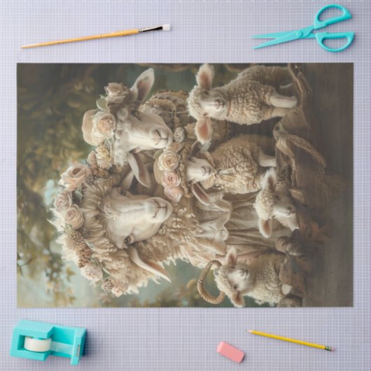 農場お洒落で羊の家族を切り離す 薄葉紙 (クラフト)