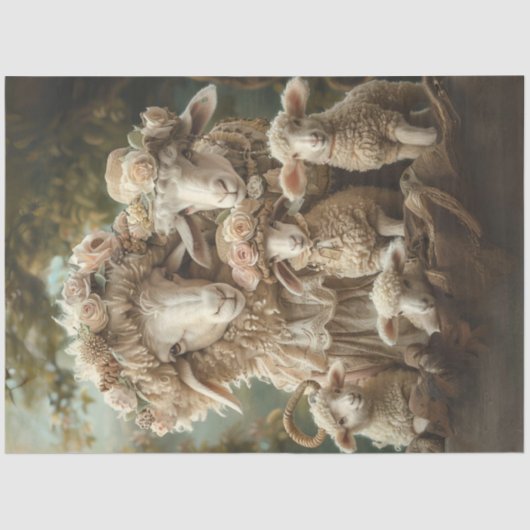 農場お洒落で羊の家族を切り離す 薄葉紙 (正面)