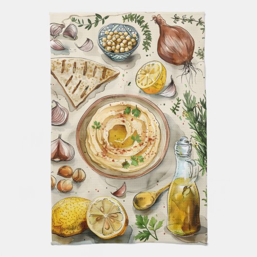 農場からテーブルフムスレシピ：アラビアフオーガニックィード キッチンタオル (縦)