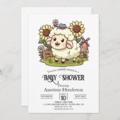 農場かわいい羊の赤ちゃんシャワー 招待状 (正面/裏面)