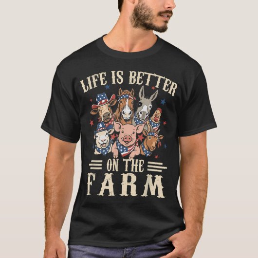 農場での生活は最高!7月4日アメリカ独立記念日の愛国 Tシャツ (正面)