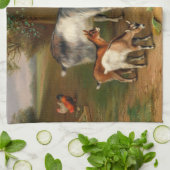 農場では、ヤギと鶏 キッチンタオル (折り畳み)