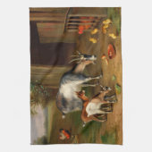 農場では、ヤギと鶏 キッチンタオル (縦)