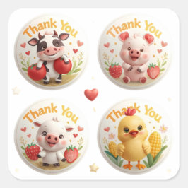 農場でダウン – かわいいステッカー スクエアシール