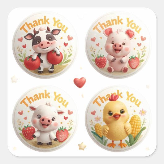 農場でダウン – かわいいステッカー スクエアシール (正面)