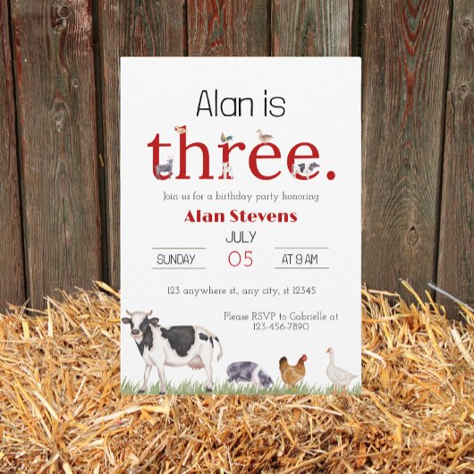 農場でダウン:3rd誕生日バッシュ招待状 招待状