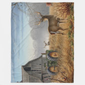 農場で大きな鹿が対決 フリースブランケット (正面)