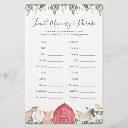 農場で赤ちゃんシャワーでママのフレーズを終える (正面)