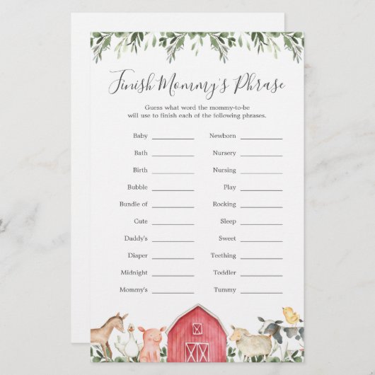 農場で赤ちゃんシャワーでママのフレーズを終える (正面/裏面)