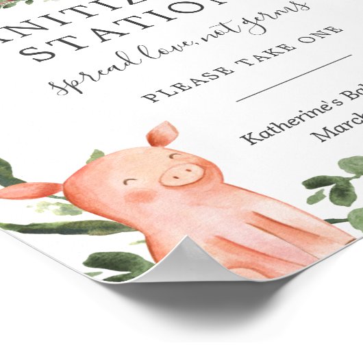 農場で赤ちゃんシャワーの消毒ステーションの標識 ポスター (角)