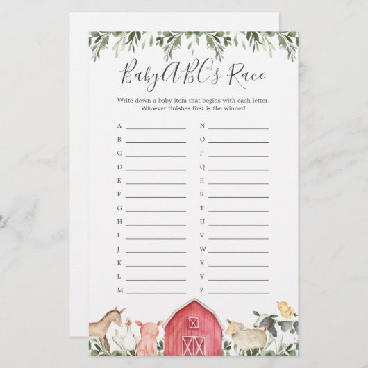 農場で赤ちゃんシャワーABCのレースゲーム (正面/裏面)