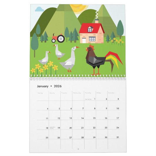 農場と村のカレンダー カレンダー (1月 2026)