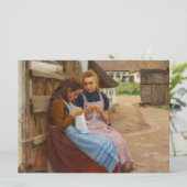 農場に座って針仕事をしている二人の女の子 カード (スタンド正面)