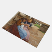 農場に座って針仕事をしている二人の女の子 ドアマット (アングル)