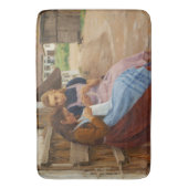 農場に座って針仕事をしている二人の女の子 バスマット (正面縦)