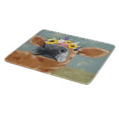 農場のおもしろい-花の王冠を持つ牛 カッティングボード (角)