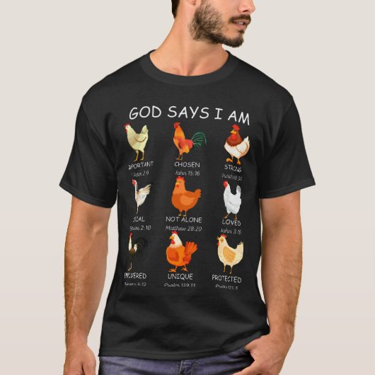 農場のクリスチャン神は私が鶏であると言っています 聖書の言葉 Tシャツ (正面)