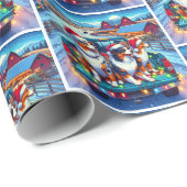 農場のクリスマスにピックアップトラックに乗る犬 ラッピングペーパー (ロールコーナー)