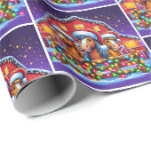 農場のクリスマスに飾られた漫画の馬 ラッピングペーパー (ロールコーナー)