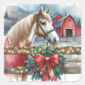 農場のクリスマスに馬 スクエアシール (正面)