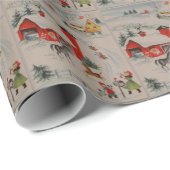 農場のタイル張りパーティーラップ上のビンテージクリスマス ラッピングペーパー (ロールコーナー)