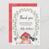 農場のテーマのベビーシャワーのサンキューカード 招待状 (正面/裏面)