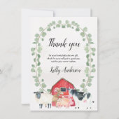 農場のテーマのベビーシャワーのサンキューカード 招待状 (正面)