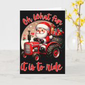 農場のトラック なんて楽しいことでしょう サンタのトラクターに乗るのは カード (黄色い花)