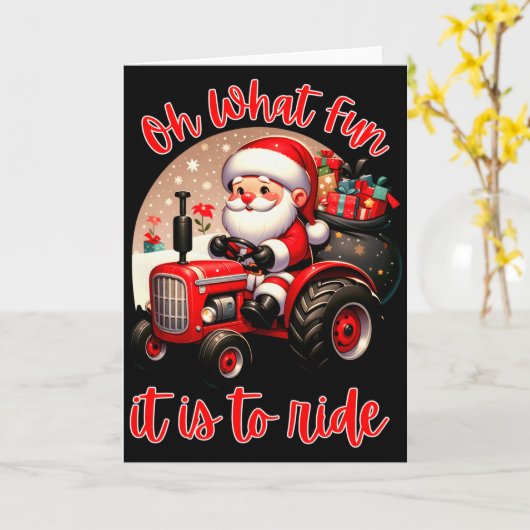 農場のトラック なんて楽しいことでしょう サンタのトラクターに乗るのは カード (黄色い花)