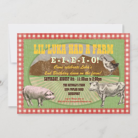 農場のパーティの招待状-古いMacDonaldに農場がありました 招待状 (正面)