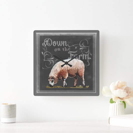 農場のヒツジの黒板の農場| スクエア壁時計 (ホーム)