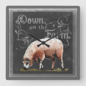 農場のヒツジの黒板の農場| スクエア壁時計 (正面)