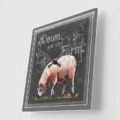 農場のヒツジの黒板の農場| スクエア壁時計 (傾斜)