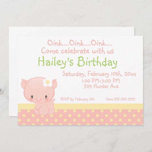農場のブタの誕生日の招待状を騙します 招待状 (正面/裏面)