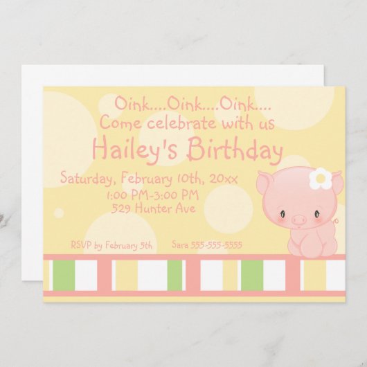 農場のブタの誕生日の招待状2を騙します 招待状 (正面/裏面)