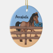 農場のブラウンそして黒い馬 セラミックオーナメント (右)