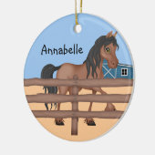 農場のブラウンそして黒い馬 セラミックオーナメント (左)