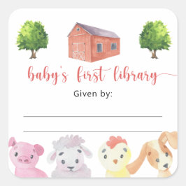 農場のベイビーシャワーブックプレート、赤ちゃんのための本 スクエアシール
