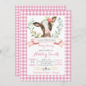 農場のベビーシャワーの誘いのピンクガール 招待状 (正面/裏面)