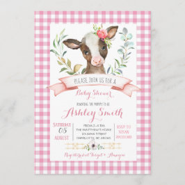 農場のベビーシャワーの誘いのピンクガール 招待状