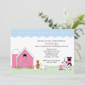 農場のペット動物園の女の子の誕生日パーティーの招待状 招待状 (スタンド正面)