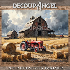 農場のランドスケープ上のトラクター#3デコページ 薄葉紙