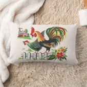 農場のヴィンテージの鶏のプリントのオンドリそして雌鶏 ランバークッション (ブランケット)