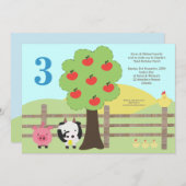 農場の動物たちと一緒にアップルツリーの下でお誕生日パーティーしよう! 招待状 (正面/裏面)