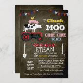 農場の動物たちと一緒に誕生日パーティー 招待状 (正面/裏面)