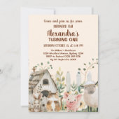 農場の動物たちのお誕生日会（１歳） 招待状 (正面)