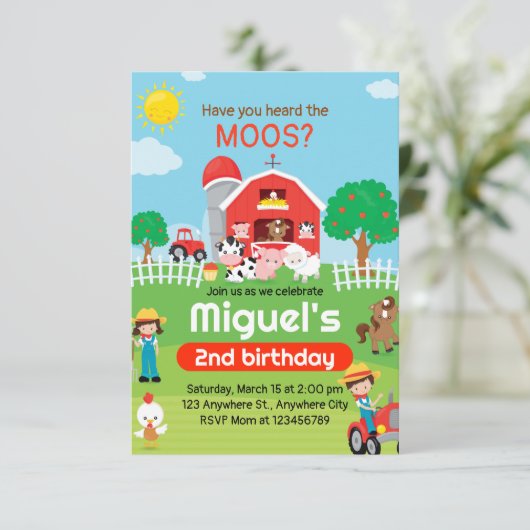 農場の動物たちの誕生日パーティーにお招きします!牧場パーティー 招待状 (スタンド正面)