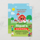 農場の動物たちの誕生日パーティーにお招きします!牧場パーティー 招待状 (正面/裏面)